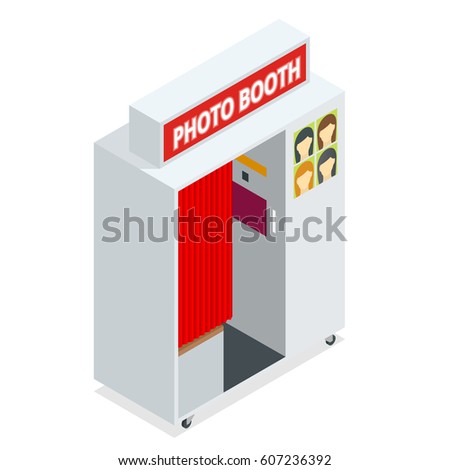 Isometric Compact Photo Booth. Flat 3d isometric illustration. For infographics and design games. Photorealistic and Template photo design.