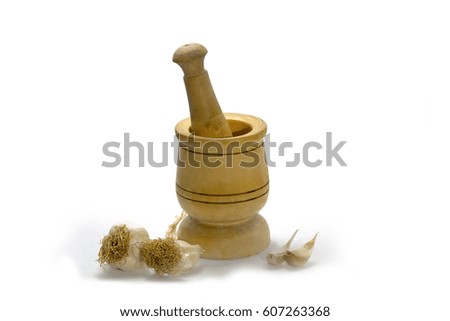 Wooden mortar and pestle – Stock Image