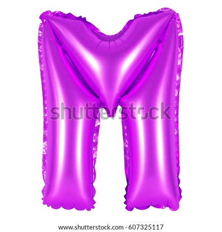 Letter M from English alphabet of balloons on a white background (purple)