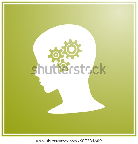 Gear symbol in the head of a thinking silhouette woman on a background