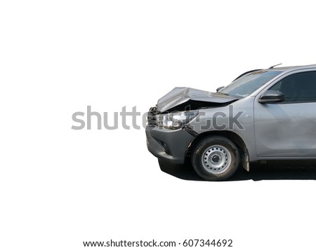 Car crash from car accident on the road in a city wait insurance White background of clipping path and selection path