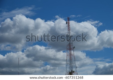 Telecommunication tower blue sky background