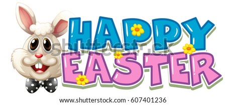 Happy Easter poster with white bunny illustration