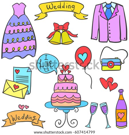 object wedding party on doodles vector art