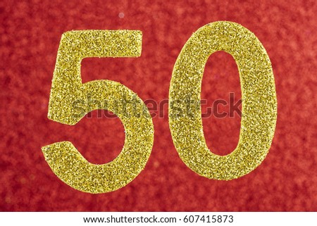 Number fifty yellow over a red background. Anniversary. Horizontal