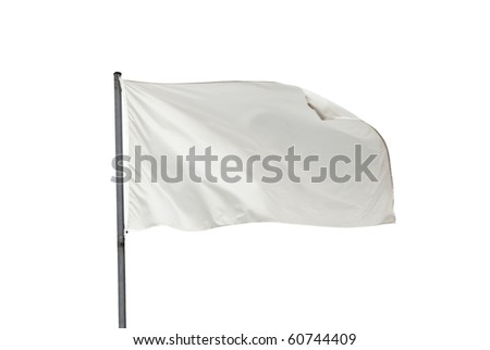 White flag waving on the wind. Isolated over white. Put your own text