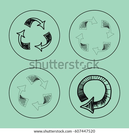 Sketch doodle recycle reuse symbol. Hand drawn vector recycle icon. Recycle sign for ecological design