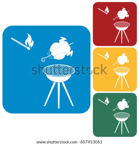barbecue grill with chicken icon. Vector illustration

