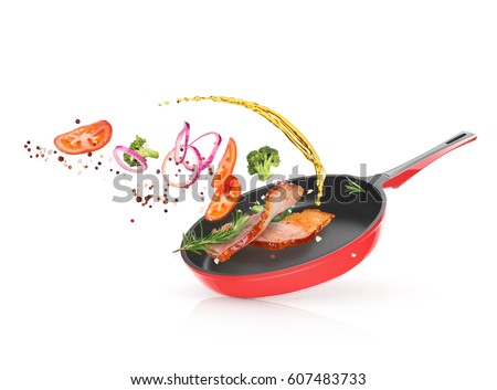 Meat with vegetables in a frying pan Royalty-Free Stock Photo #607483733