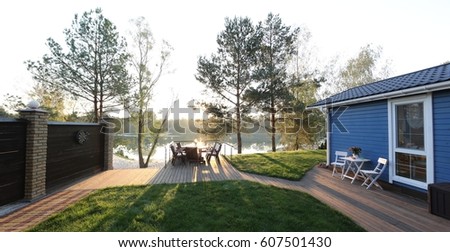 Summer country house, summer residence Royalty-Free Stock Photo #607501430