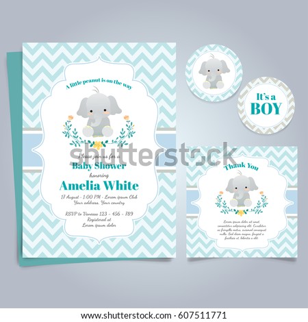 Elephant Baby Shower Theme Invitation Template Royalty-Free Stock Photo #607511771