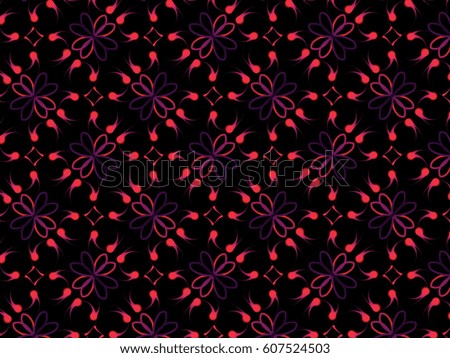 A hand drawing pattern made of purple, fuchsia on a black background.
