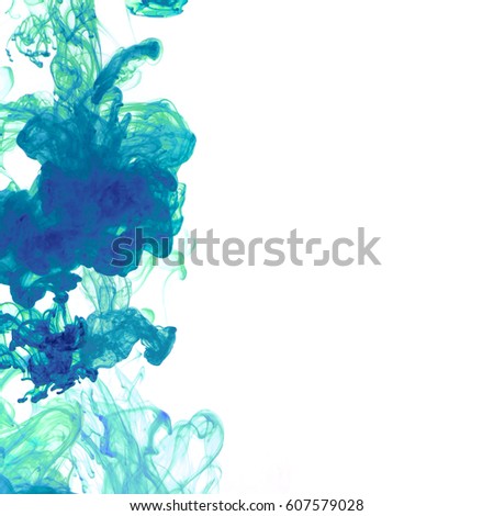 White background with blue abstract ink in water