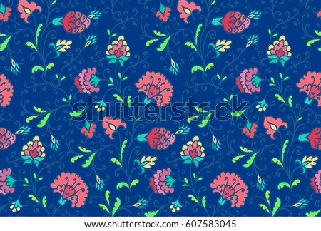 Seamless vector floral pattern on blue background