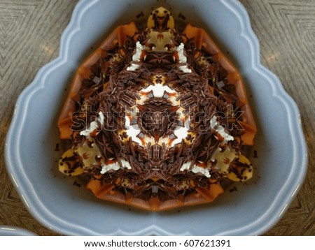 abstract reflection image of chocolate ice cream with banana