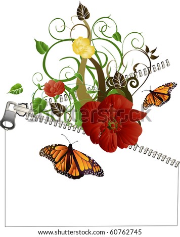  vector illustration of the clasp opens the green wave of flowers butterflies and leaves