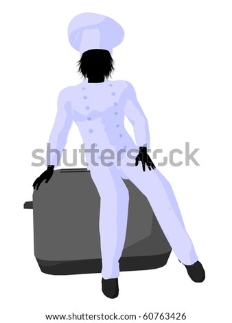 Male chef with a toaster silhouette on a white background