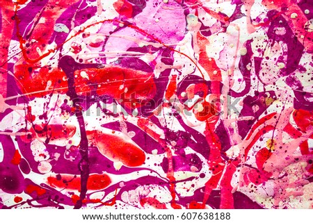 Colourful handmade paper. Hand drawing illustration is made in the style of Ebru and Suminagashi. Psychedelic, abstract background in red tones on white backdrop. Marble pattern. Horizontal.