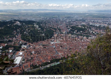 Aerial view of Brasov city from Tampa mountain, Romania