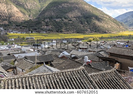 ShiGu village near Lijiang, aerial view. ShiGu is in Yunnan, China, and was part of the South Silk Road or ChaMa GuDao