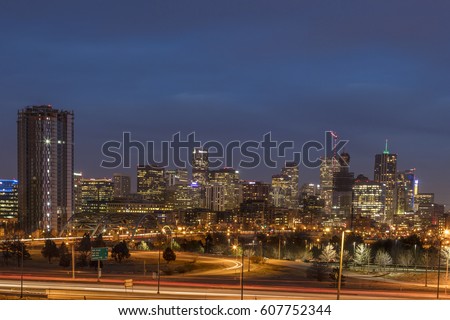 Denver, Colorado skyline at dusk