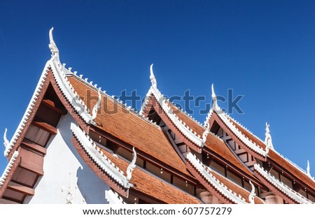 The Art striped roof Buddhist beautiful in Thailand.