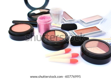 Makeup collection isolated on white background.