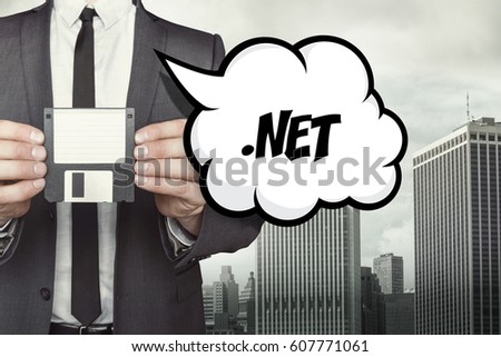 .NET text on speech bubble with businessman