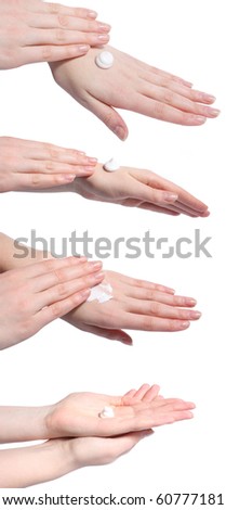 beautiful womanish hands with cream Royalty-Free Stock Photo #60777181