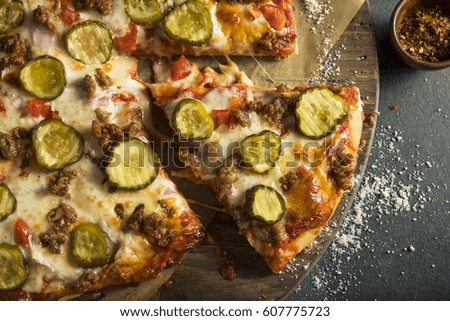 Homemade Fatty Hamburger Pizza with Beef Pickles and Onions