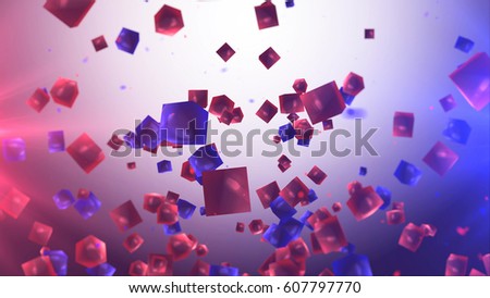 3d illustration of abstract red and blue cubes in the air. 