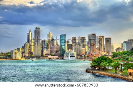 Skyline of Sydney central business district - Australia, New South Wales Royalty-Free Stock Photo #607859930
