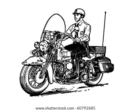 Motorcycle Cop - Retro Clip Art