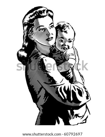 Mother And Child - Retro Clip Art