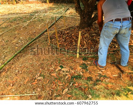Man is make fence to the tree.