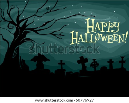 Halloween-themed Design Featuring a Creepy Graveyard - Vector