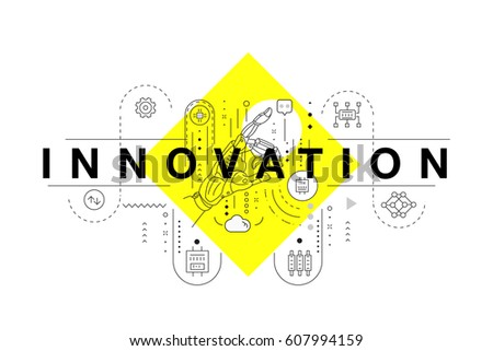 Trendy yellow Innovation systems layouts in polygonal contour line composition, future analysis and technology operations. Made awesome geometry style with linear pictogram of future for web design. Royalty-Free Stock Photo #607994159