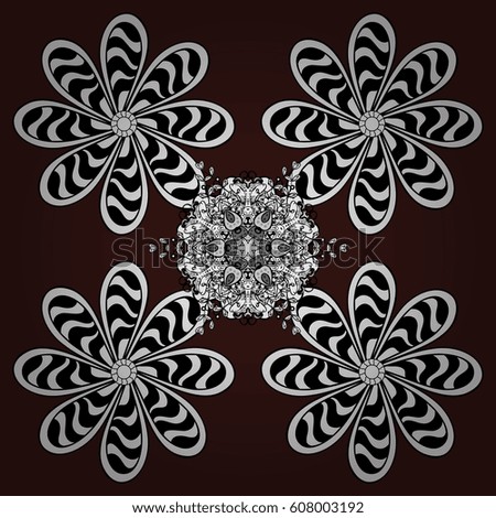 Vector oriental ornament. Seamless pattern on brown background with white elements. Seamless white pattern.