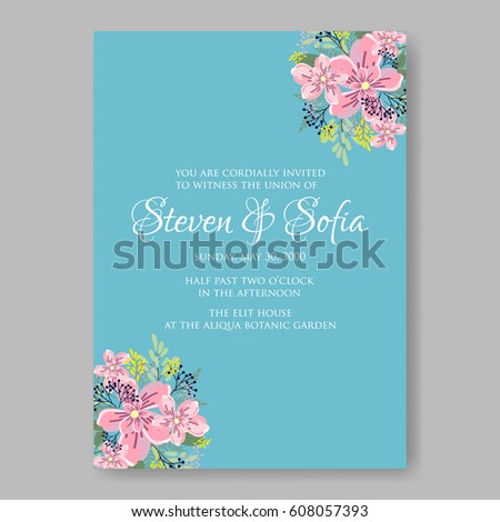 Anemone peony wedding invitation floral vector printable template