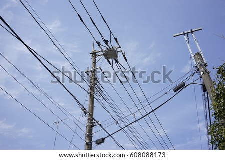 Utility pole with cable in Japan