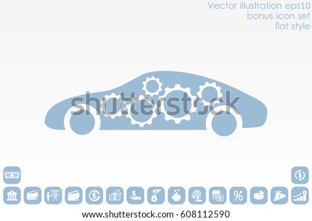 Car Gears icon vector illustration eps10. Isolated badge for website or app - stock infographics.