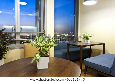 Modern office interior, meeting room, lounge area