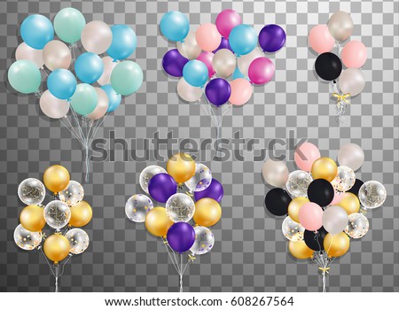 Flying Mega Set of colorful balloons  isolated. Party decoration for birthday, anniversary, celebration, event design. vector  Royalty-Free Stock Photo #608267564