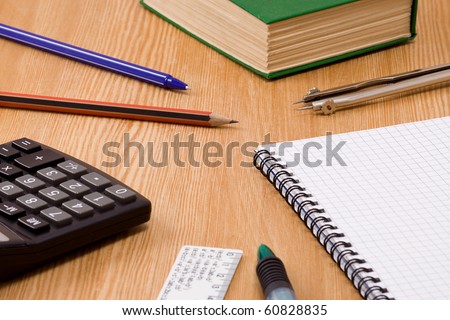 pen, pencil, ruler and book
