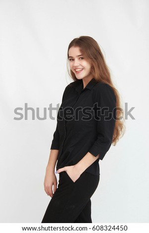 Portrait of beautiful Business Woman on grey background