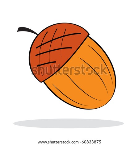 Acorn with grey shadow. Autumnal icon. Vector illustration