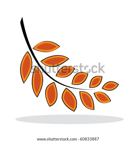 Orange leaf with grey shadow. Autumnal icon. Vector illustration