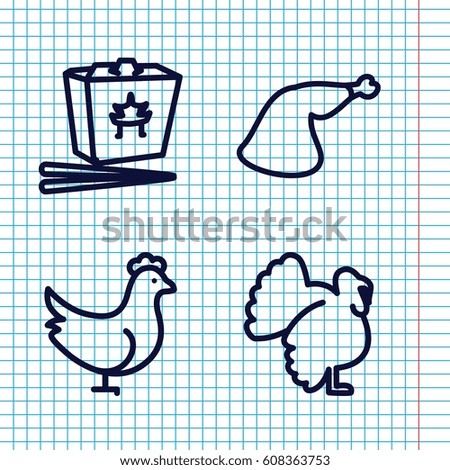 Set of 4 meal outline icons such as turkey, chicken, chinese fast food