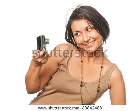 Pretty girl with compact photo camera