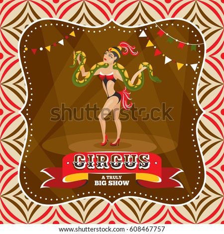 Circus card with snake charmer vector illustration